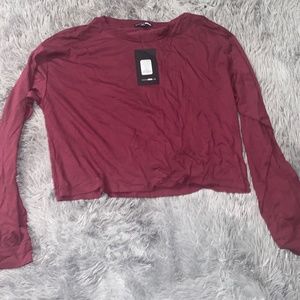 Fashion Nova Burgundy Long Sleeve Shirt